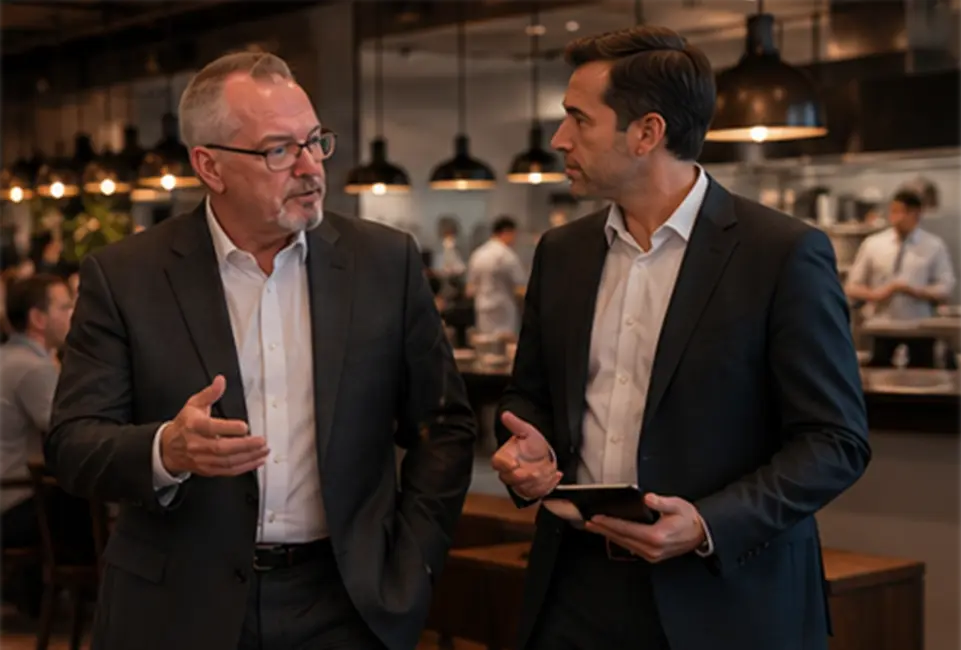 Chef Jeff Meets with owner in monthly advisory meeting