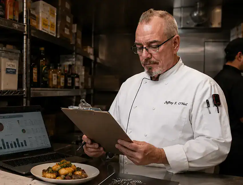 Chef Jeff conducts Food Cost Analysis