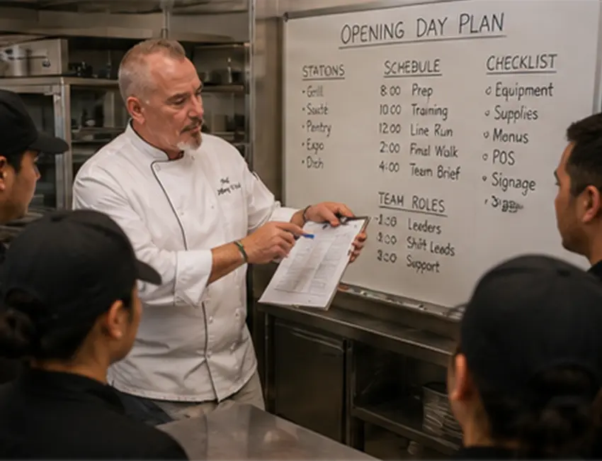 Chef Jeffrey Prepares for restaurant  opening day 