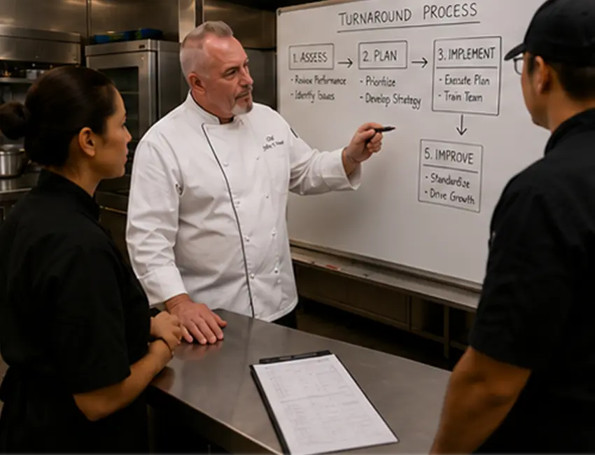 Chef Jeff O'Neil consults with restaurants during turnaround.